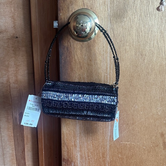 Appleseed's Handbags - Appleseed's Black and Silver Beaded Clutch